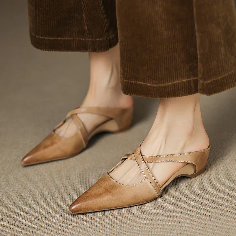 Classic genuine leather slip-on mules for women | Aluna -9
