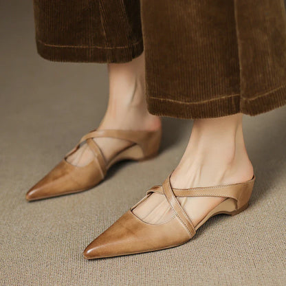 Classic genuine leather slip-on mules for women | Aluna -9
