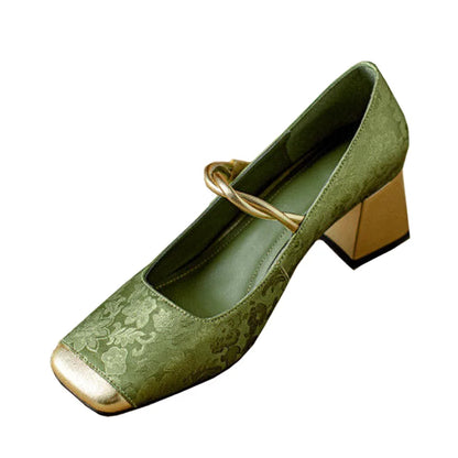 Elegant floral embossed square toe heels for women | Casvian -9