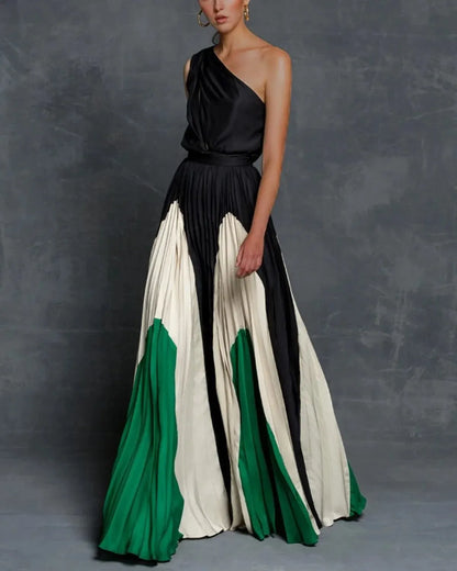 Elegant shoulder-detail flowing maxi dress for women -2