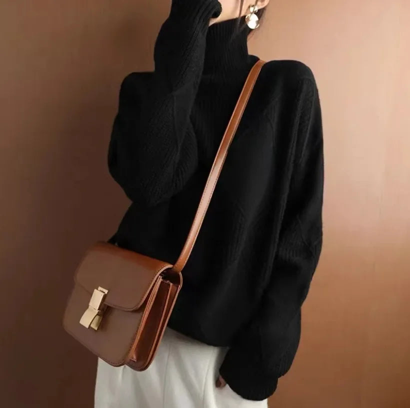 Classic diamond knit high-neck sweater for women | Allegra -6