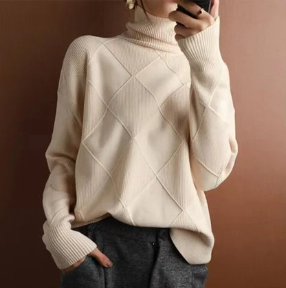 Classic diamond knit high-neck sweater for women | Allegra -1