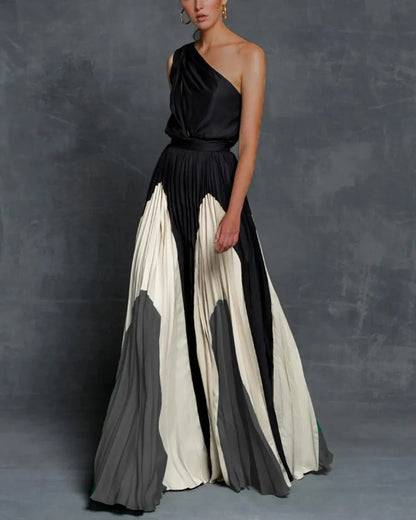 Elegant shoulder-detail flowing maxi dress for women -3