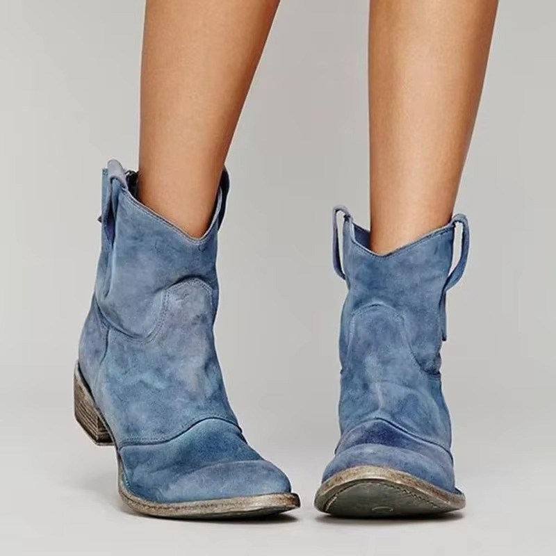 Vintage western pointed-toe slip-on ankle boots for women -1