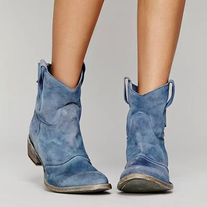 Vintage western pointed-toe slip-on ankle boots for women -1