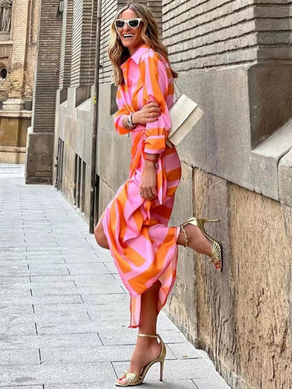 Playful Striped midi shirt dress for women | Clarissa