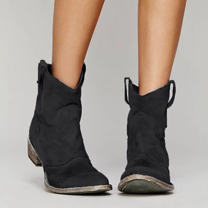Vintage western pointed-toe slip-on ankle boots for women -3