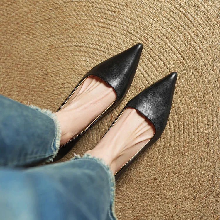 Elegant genuine leather block heels for women | Anok -27