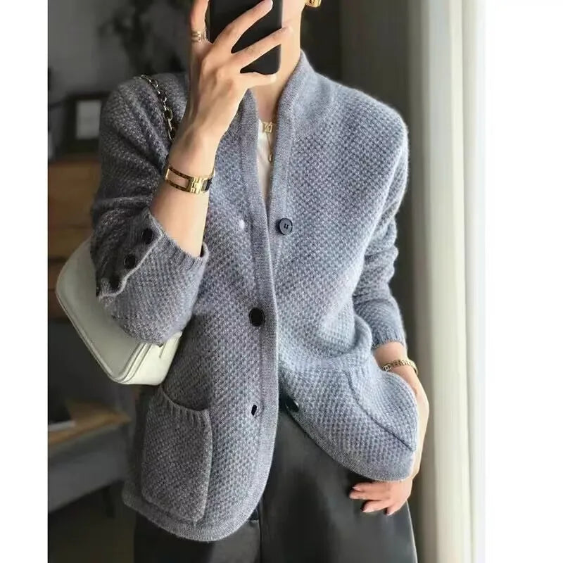Relaxed cosy half-neck knit cardigan for women | Grace -5