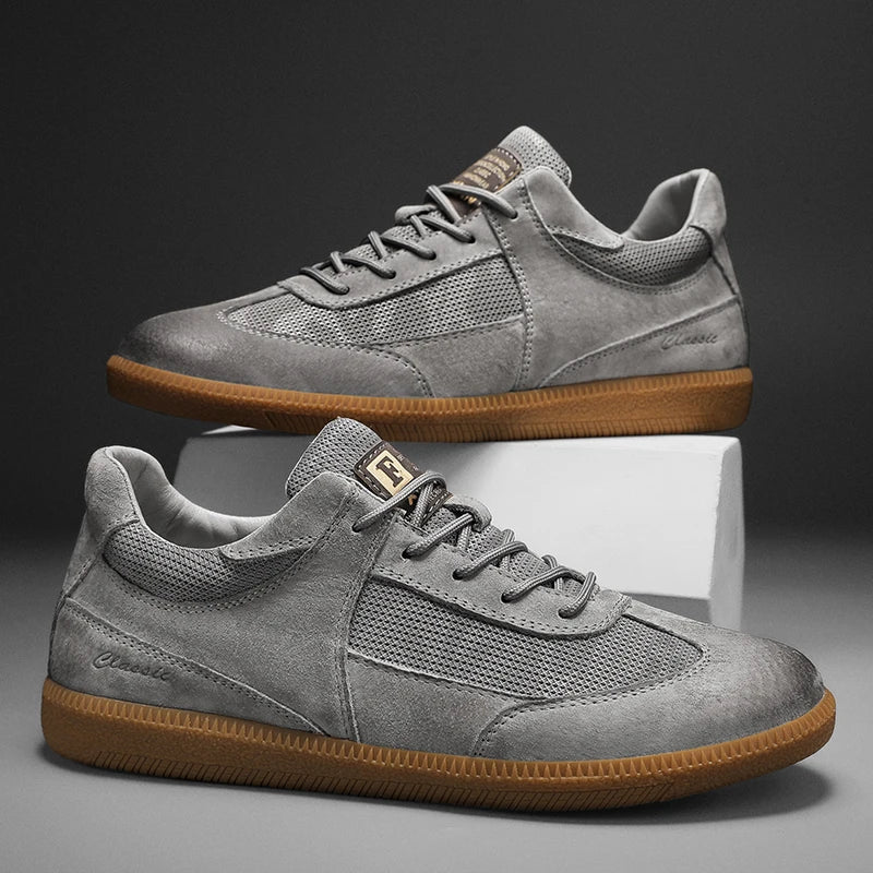 Stitched detail leather-look trainers for men | Calvino -5