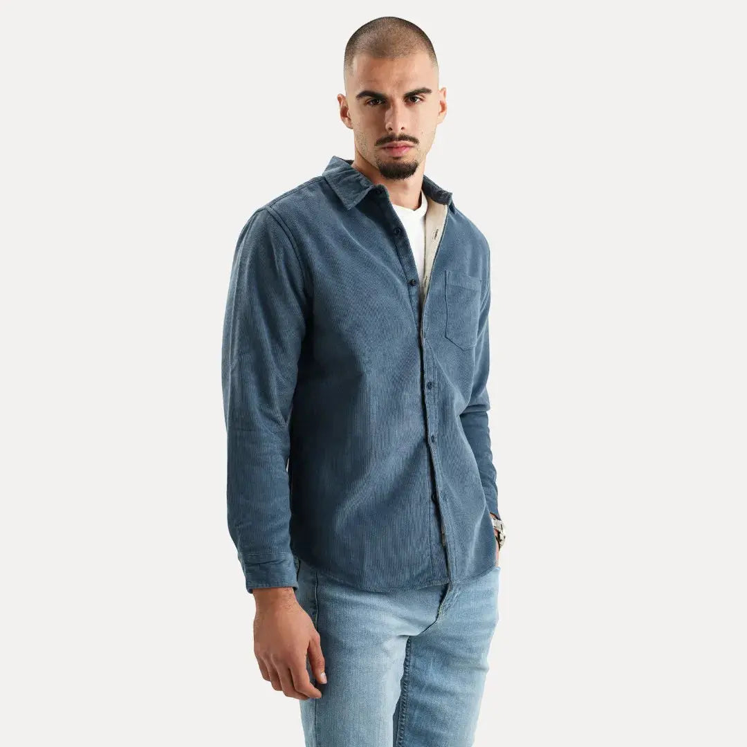Corduroy textured long-sleeve casual shirt for men | Stéphane Parker -1