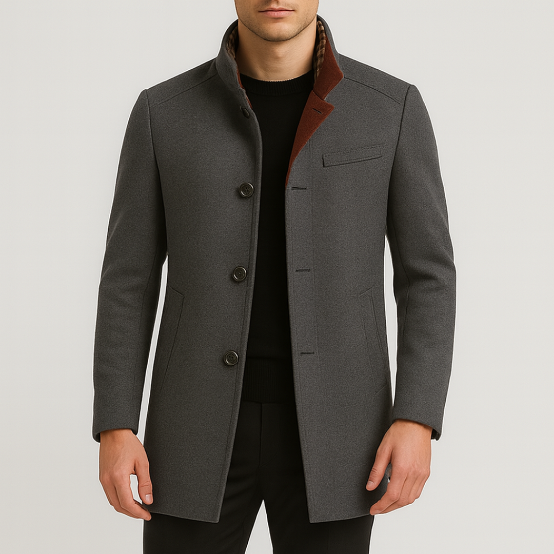 Tailored stand-collar wool overcoat for men | Knightsman -2