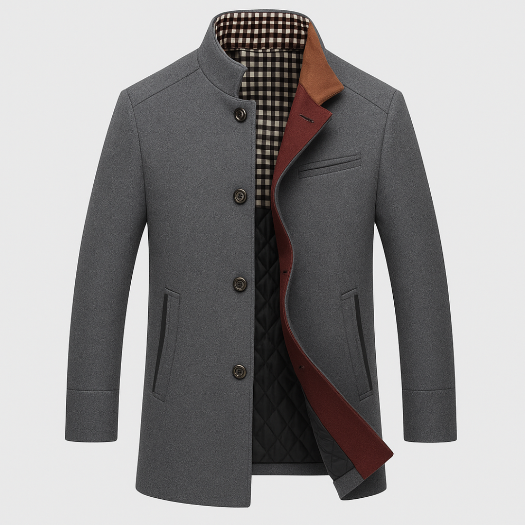 Tailored stand-collar wool overcoat for men | Knightsman -1