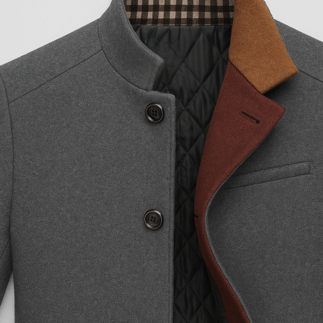 Tailored stand-collar wool overcoat for men | Knightsman -3