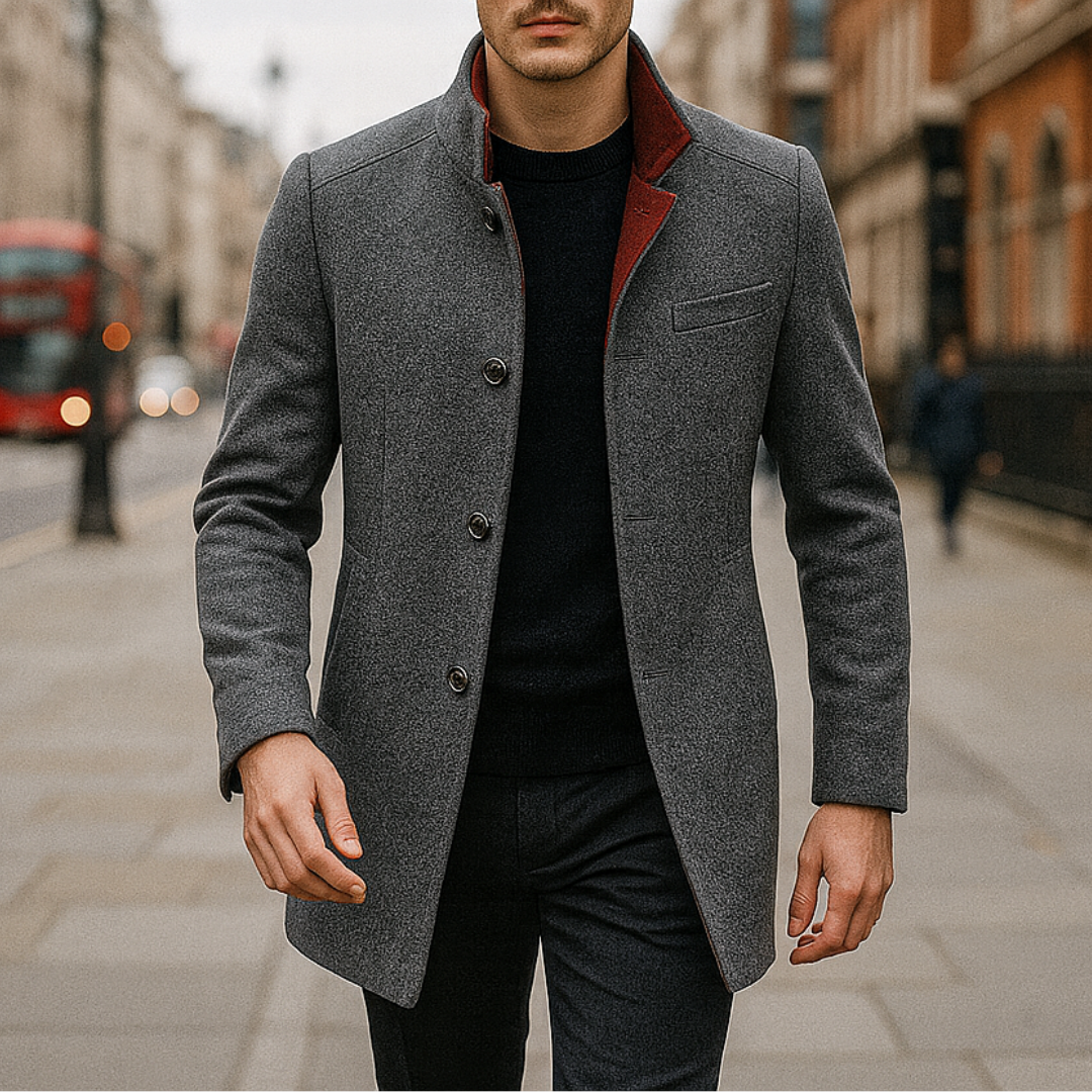 Tailored stand-collar wool overcoat for men | Knightsman -4