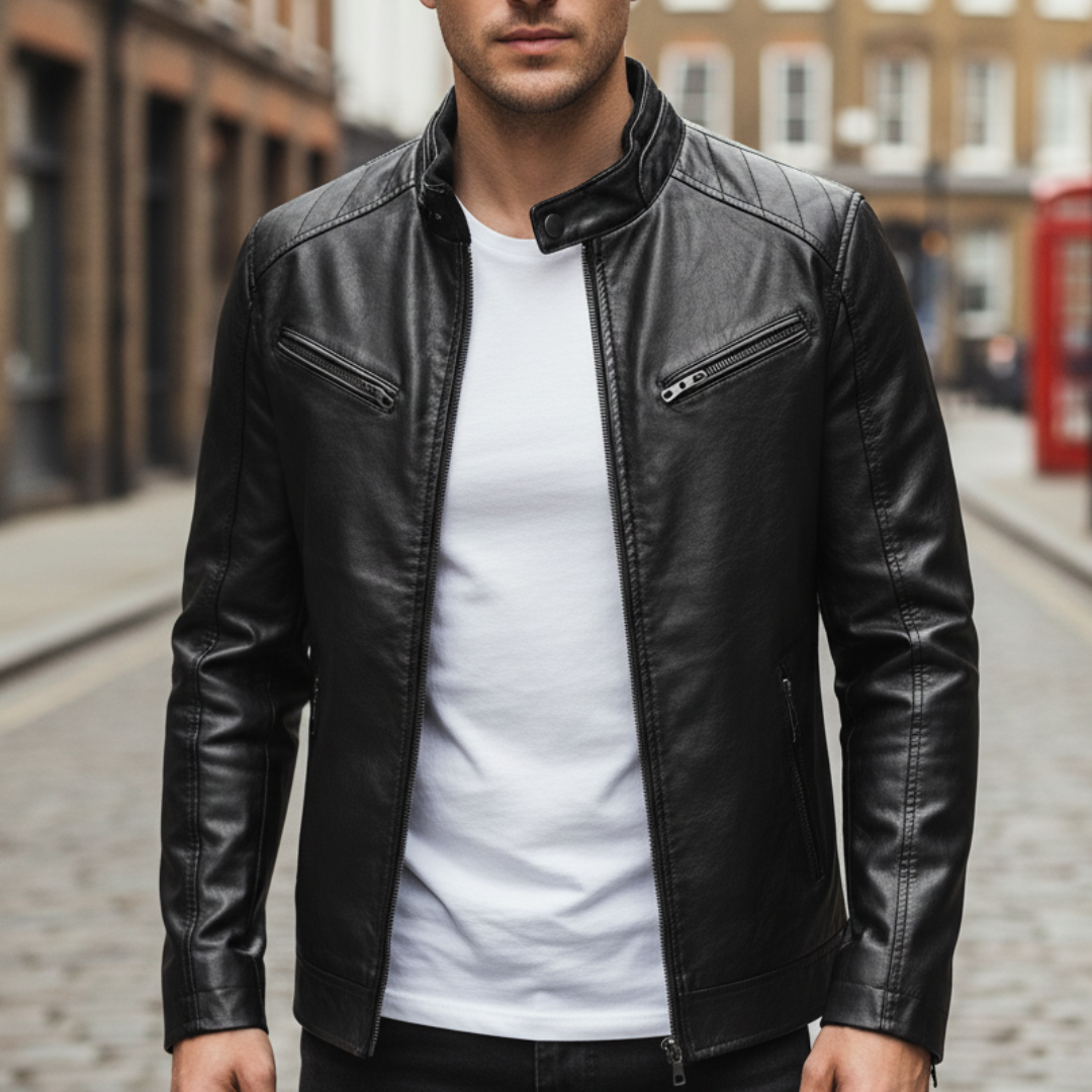 Zip-detail leather-look jacket for men | Maverick -1