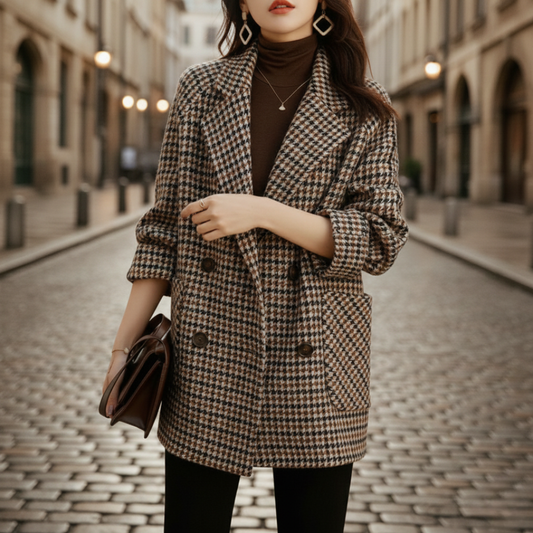 Classic plaid tailored blazer for women | Rowan -1