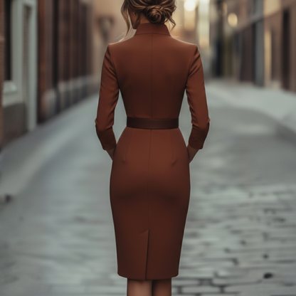 Belted wrap-style midi dress for women | Valeria -4