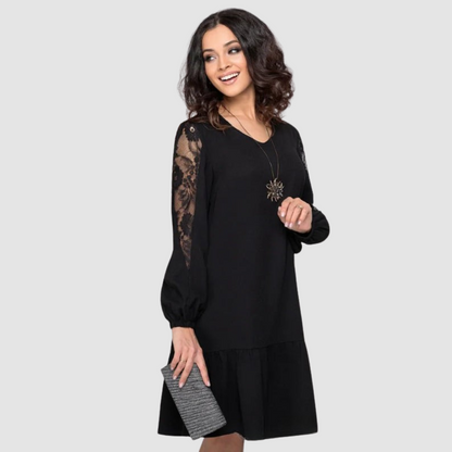Elegant lace-sleeve midi dress for women | Lowri Quinn -3