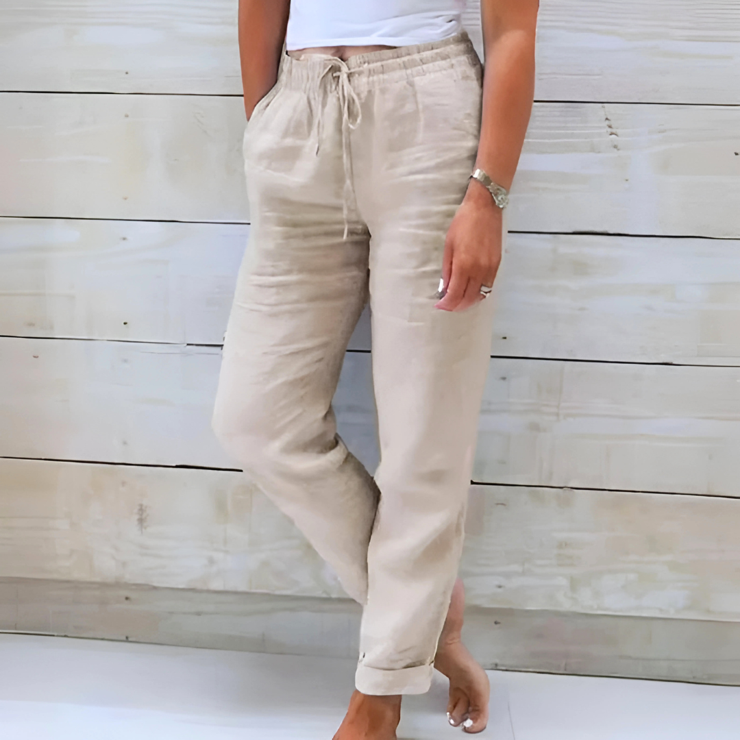 Relaxed drawstring straight-leg everyday trousers for women | Elowen -2