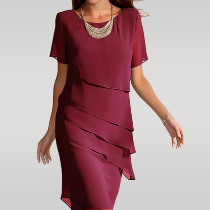 Elegant sheer-sleeve layered midi dress for women | Kendra -1