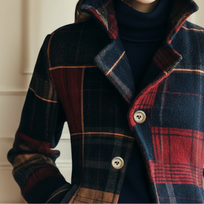 Classic plaid stand-collar jacket for women | Ira -2