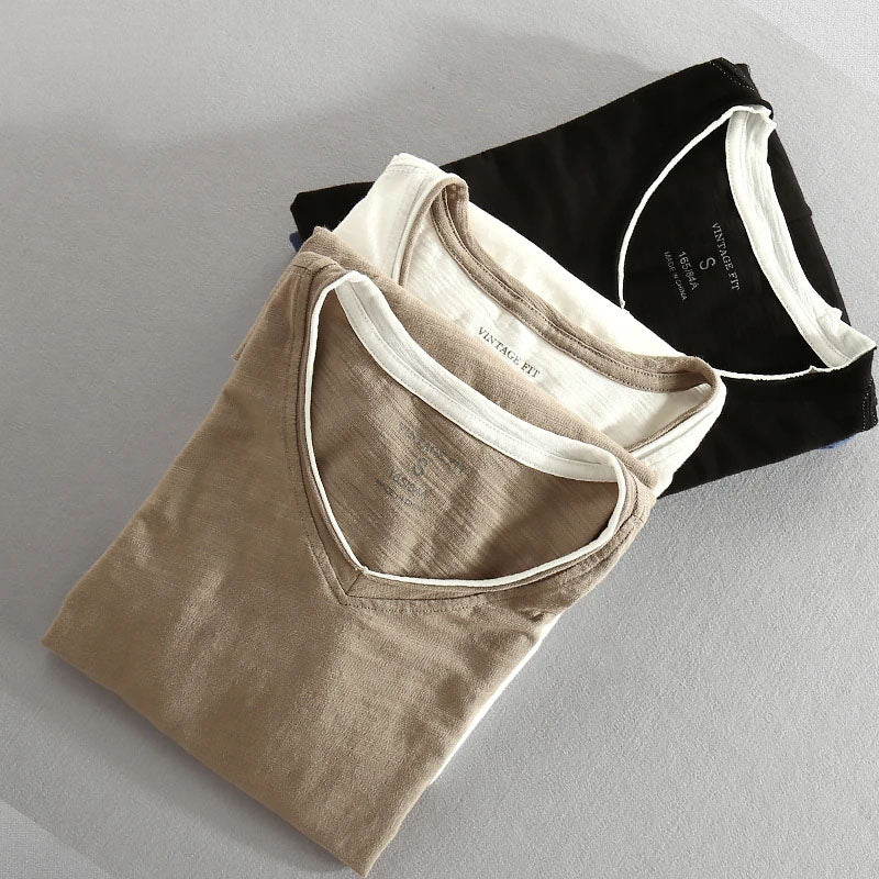 V-neck contrast trim long-sleeve shirt for men -6
