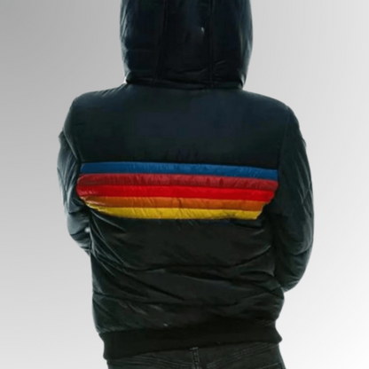 Retro colour-block hooded puffer jacket for women -2
