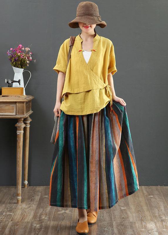 Striped A-line midi skirt for women | Marbella -4
