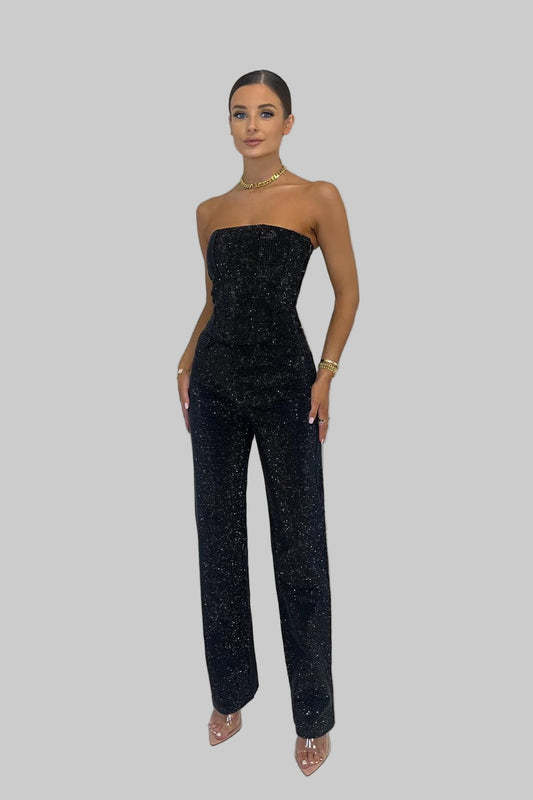 Elegant full-length strapless sequin jumpsuit for women | Elira -1