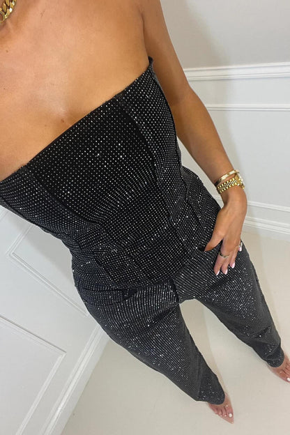 Elegant full-length strapless sequin jumpsuit for women | Elira -4