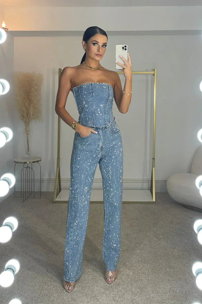 Elegant full-length strapless sequin jumpsuit for women | Elira -7