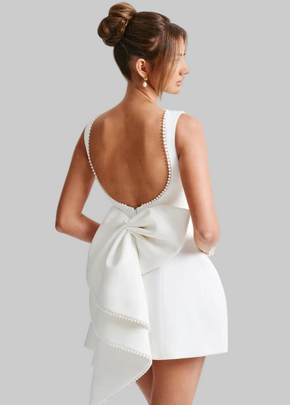 Pearl trim mini dress with back bow for women | Celestine -2