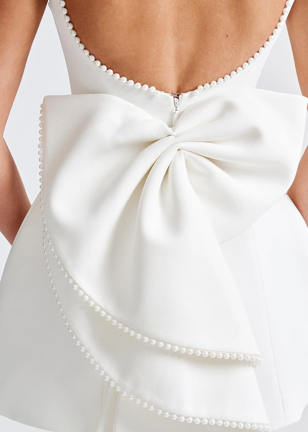 Pearl trim mini dress with back bow for women | Celestine -3
