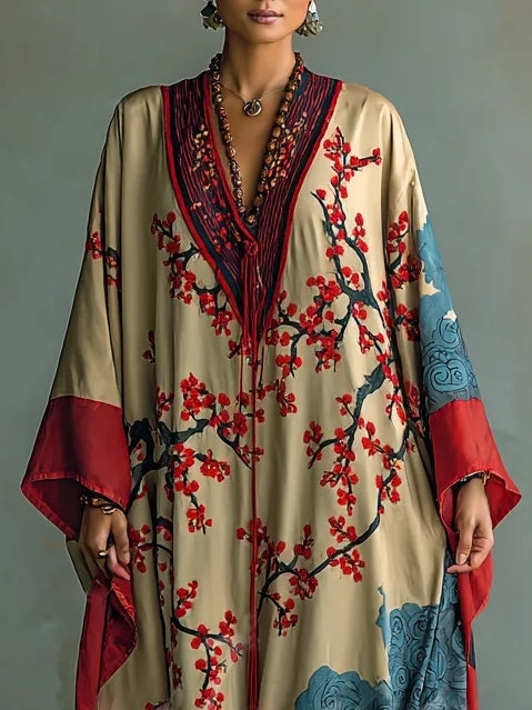 Plum blossom batwing sleeve maxi dress for women | Akari -2