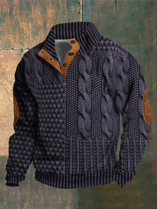 Napped Knitted jumper with elbow-patch detail for men | Finn