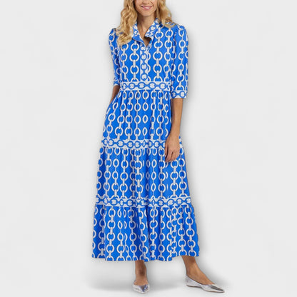 Flared Midi dress with chain pattern for women | Juliette