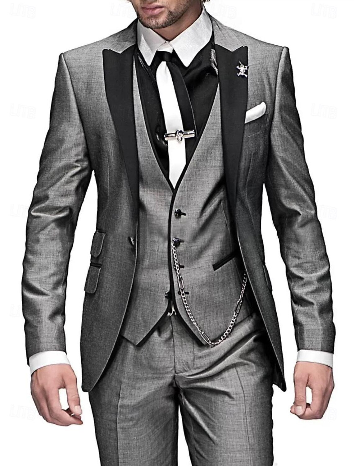 Tailored three-piece suit set with waistcoat for men -6