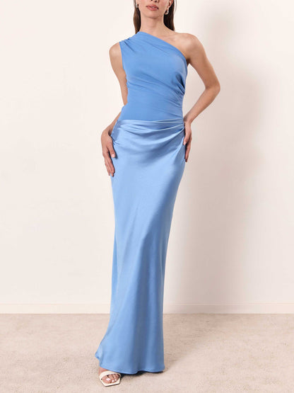 Elegant one-shoulder pleated maxi dress for women | Anita -3