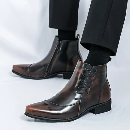 Heritage brogue detail leather dress boots for men | Samuel Thatcher -2