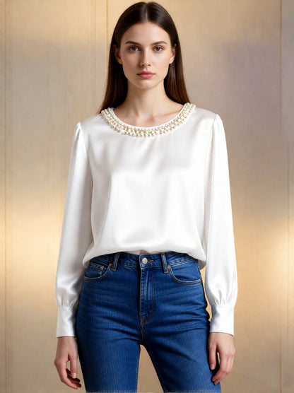 Elegant round-neck everyday top for women | Perlisse -9