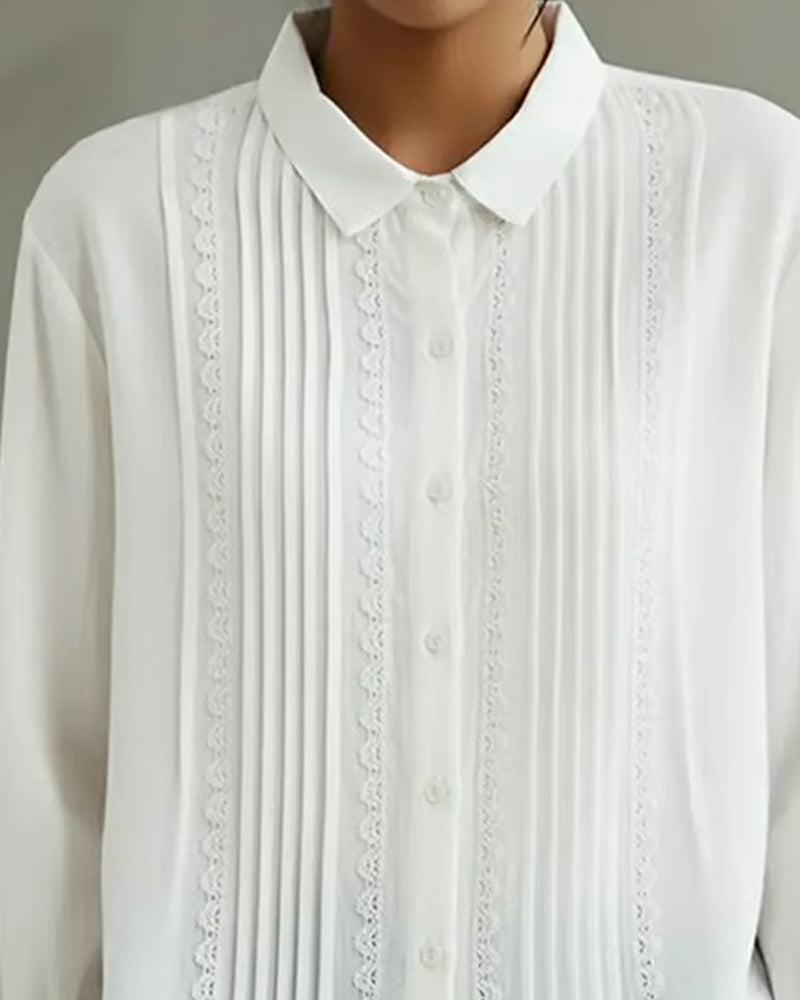 Pleated button-down front blouse for women | Loles -3