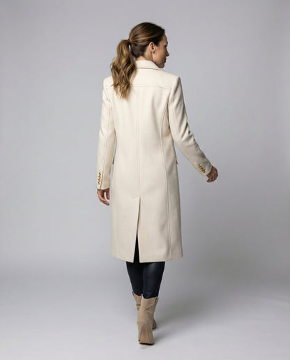 Double-breasted longline wool coat for women -2