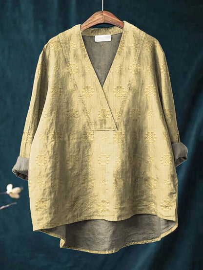 Boxy Embroidered blouse with V-neck silhouette for women | Cara