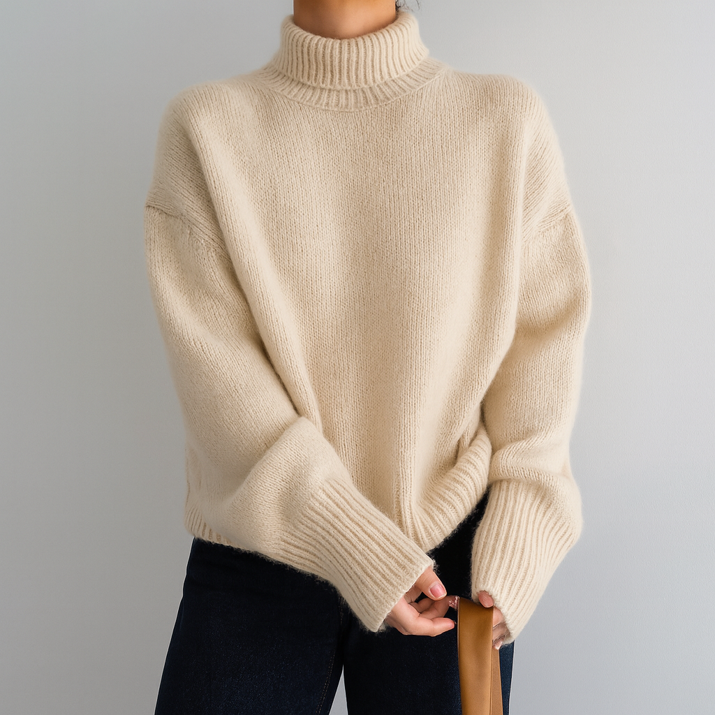 Relaxed cosy turtleneck cashmere sweater for women | Casvian -1