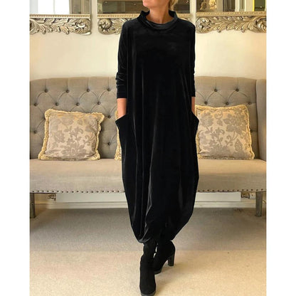 Cosy velvety winter midi dress with pockets for women | Etta -5