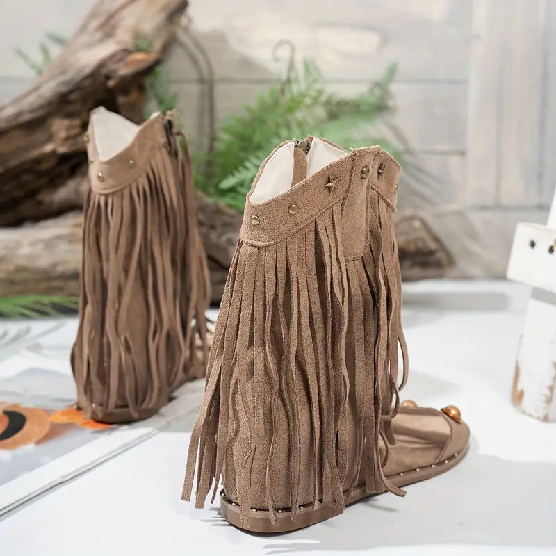 Elegant fringe detail boho strap sandals for women | Sedona -8