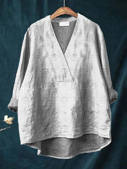 Boxy Embroidered blouse with V-neck silhouette for women | Cara