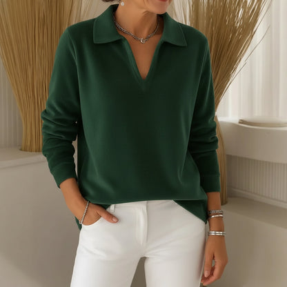 Fleecy Collared V-neck jumper with soft-touch feel for women | Amelia