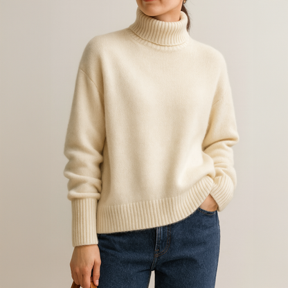 Relaxed cosy turtleneck cashmere sweater for women | Casvian -3